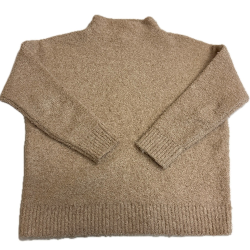 Joie Sweater Women Medium Tan Fuzzy Mock Neck Oversized Cozy